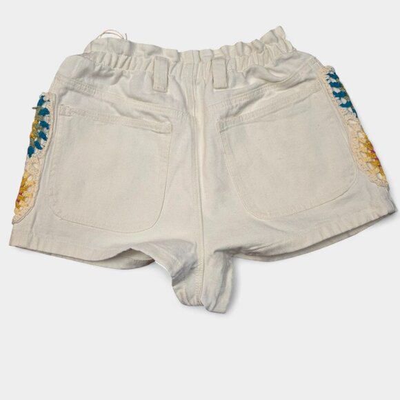 BlankNYC Crochet Pocket Paperbag Jean Shorts M White Granny Square Patchwork NWT - Picture 5 of 10
